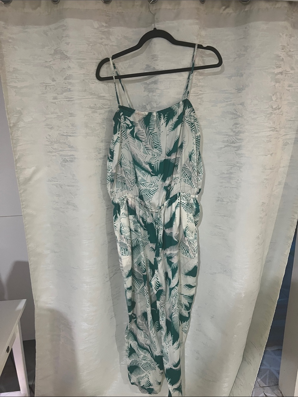 J. Crew Green and White Palm-Print Spaghetti-Strap Jumpsuit
